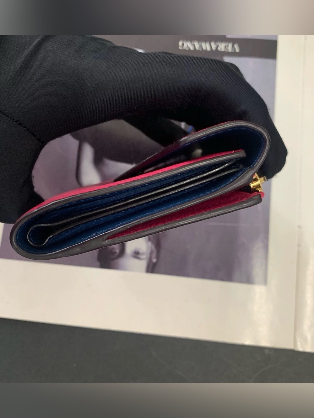 Christian Dior Pink & Navy Pebbled Leather Compact Wallet - Picture 6 of 11
